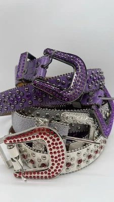 Belts 4 Bb Simon, Rhinestone Studded Leather Belts From Ruby Red To Magenta - Image 1 of 4