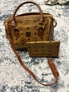 MCM Mini Boston Cognac Bag And Matching Wallet At - Picture 1 of 18