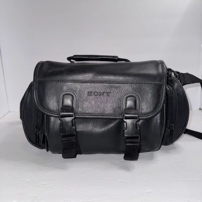 Vtg Sony Black Faux Leather Video Camera Bag Camcorder Carrying Case 13 X 8 X 7 - Image 1 of 4