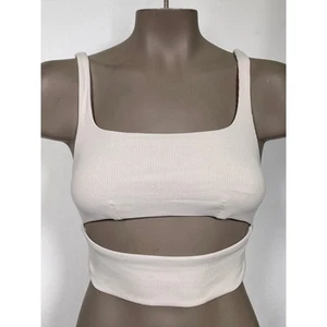 Alo Yoga Ribbed Cutout Athletic Beige Cropped Tank Top Women's SMALL - Picture 1 of 11