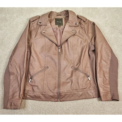 Maurices Pink Faux Leather Moto Jacket Women's XL Zippered Pockets Ribbed Sides - Image 1 of 4