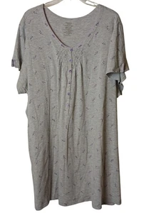 Simply Basic Womens Plus Nightgown 4X Gray Floral Short Sleeve Cotton Blend #I-8 - Picture 1 of 5
