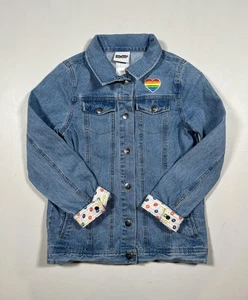M&M's Jeansjacke Jugend XL 12/14 blau Regenbogen Pailletten Pride Herz Patch Trucker - Bild 1 von 11
