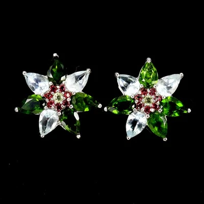 Pendientes de plata de ley 925 pera cromo diopsido aguamarina piedras preciosas joyería Foto 1 de 4