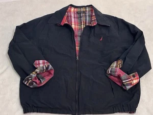 Nautica Navy Plaid Reversible Men's Full Zip Jacket Size XL Golf Preppy Vintage - Picture 1 of 11