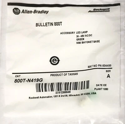 ALLEN-BRADLEY ALLEN BRADLEY 800T N419G 24-48 VAC VDC Green LED Lamp Bulb