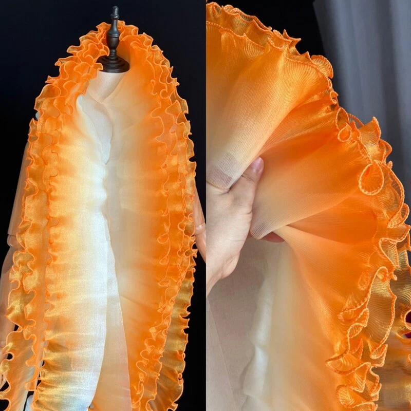 Tela con volantes de organza degradada de 1/3/5 yardas plisada borde de tul costura Foto 1 de 4