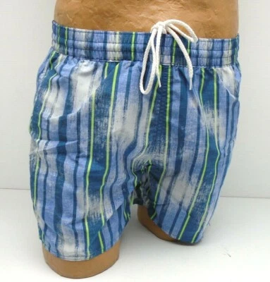 Pantalones cortos de natación de lycra a rayas Sauvage para hombre azul marino/lima 1836IM Foto 1 de 2