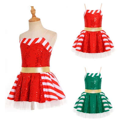 Kid Girls Dresses Holiday Fancy Dress Jumpsuit Christmas Costume Striped Skirt - Image 1 of 4