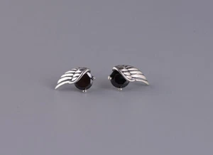 I05 Ohrstecker Engelsflügel aus Sterling Silber mit schwarzem Achat Ohrring - Bild 1 von 6