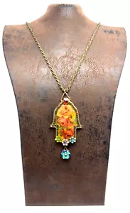 Schöne Michal Negrin Hamsa Halskette mit bunten Kristallen Unikat #49# - Bild 1 von 11
