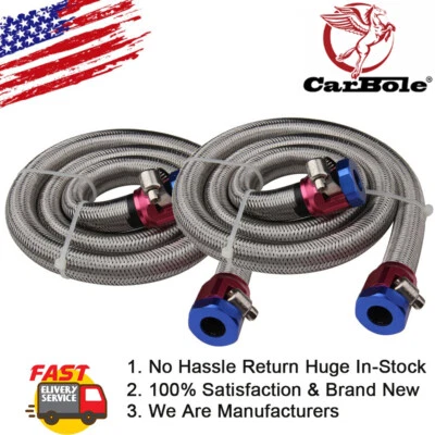 2pcs 3/8" Hose 3ft Stainless Steel Flex Braid Gas Oil Fuel Line Kit w/ Clamps - Image 1 of 4
