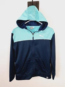 Puma Hoodie L 14-16 Navy Aqua Blue Full Zip Jacket Boy - Picture 1 of 4