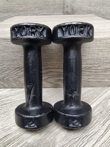 lot of 2 Vintage York Cast Iron Dumbells Weights 2 lbs Pound Each Free Shipping! - Picture 1 of 11