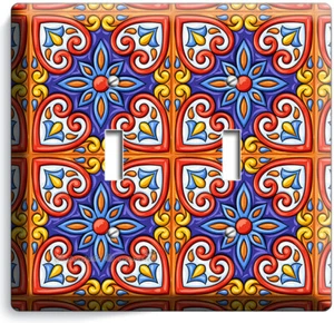 AZULEJO TALAVERA MEXICANO ASPECTO 2 PANDILLAS LUZ INTERRUPTOR PLACA COCINA ARTE SALA DECORACIÓN DEL HOGAR - Imagen 1 de 1