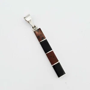 Langer Sterling Anhänger schwarz & braun Stein Inlay 2 1⁄2"" Mexiko - Bild 1 von 7