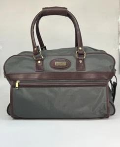 Vintage Jaguar Grey Weekender Carry On Travel Shoulder Bag Leather & Brass Trim - Picture 1 of 21