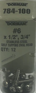 Dorman 784-100 Self Tapping Screw-Stainless Steel-Oval Head #6 x 1/2 In.,3/4 - Picture 1 of 3