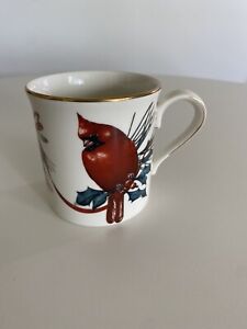 Lenox Winter Greetings Cardinal Coffee Mug Cup Gold Trim New Catherine McClang