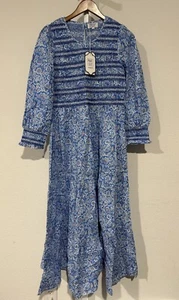 Pink City Prints Isabel Ornate Sky Dress Sz M Blue Print Cotton NEW! - Picture 1 of 13