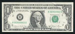 1981-A $1 FRN FEDERAL RESERVE NOTE “RADAR SERIAL # B26900962D” ABOUT UNC - Picture 1 of 2