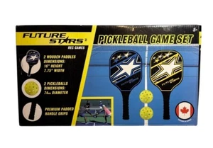 Future Stars Pickleball Game Set With 2 Wooden Paddles & 2 Yellow Pickleballs - Picture 1 of 7