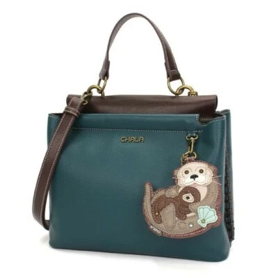 NEW Chala Satchel Crossbody Tote Turquoise Blue Pleather TWO OTTERS Mom & Baby - Image 1 of 4