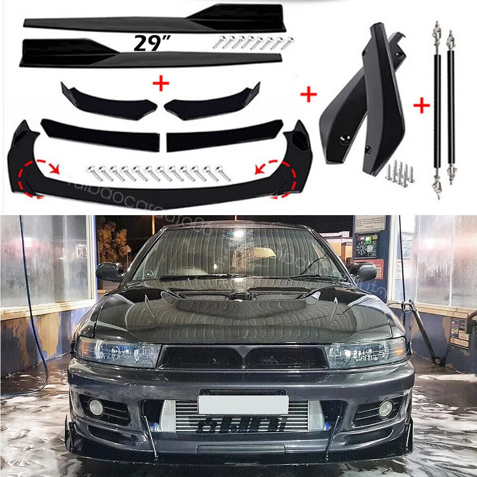 Front Bumper Lip Splitter Spoiler Kit+Rods+Side Skirts For Mitsubishi Galant GT - Изображение 1 из 4