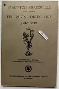 1949 STAUNTON, VA, TELEPHONE DIRECTORY C&P BELL SYSTEM PHONE BOOK CRAIGSVILLE - Picture 1 of 4