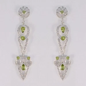 splendid Peridot 925 Sterling Silver Green Earring genuine wholesale CA gift - Picture 1 of 5