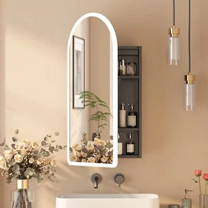Arched LED Bathroom Mirror Cabinet Anti-Fog Lighted Wall Mirror Medicine Cabinet - Picture 1 of 11