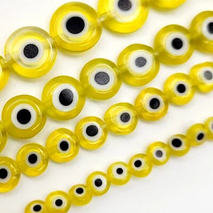 Yellow Evil Eye Glass Coin Disc Bead Flat Round Saucer 4mm 6mm 8mm 10mm 15" - Bild 1 von 20