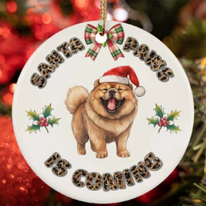 Funny Santa Paws Chow Chow Dog Lover Christmas Ornament Gift Tree Decor Hanging - Picture 1 of 4