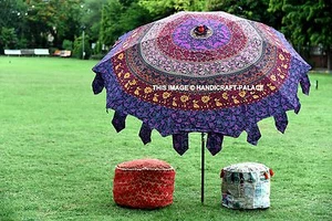 Indian Garden Umbrella Mandala Cotton Large Patio Outdoor Parasol Umbrella Shade - Foto 1 di 4