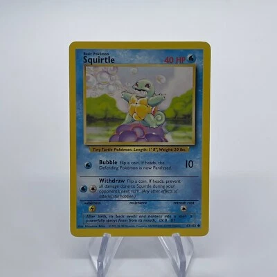 Squirtle 63/102 - Common 1999 English Base Set Pokemon Card - Near Mint & LP - Image 1 of 4
