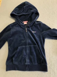 Juicy Couture Sweatshirt Youth Kids Girls 7 Blue Velour Full Zip Hoodie - Picture 1 of 4