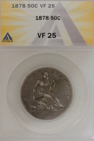 1878  .50   ANACS   VF 25   1800's Half Dollar, Liberty Seated Half Cover