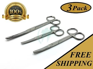 3 OPERATING SCISSORS 4.5"+5.5"+6.5" CURVED BLUNT/BLUNT SURGICAL BLADES - Picture 1 of 11