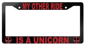 My Other Ride Is A Unicorn Glossy Black License Plate Frame Auto - Picture 1 of 1