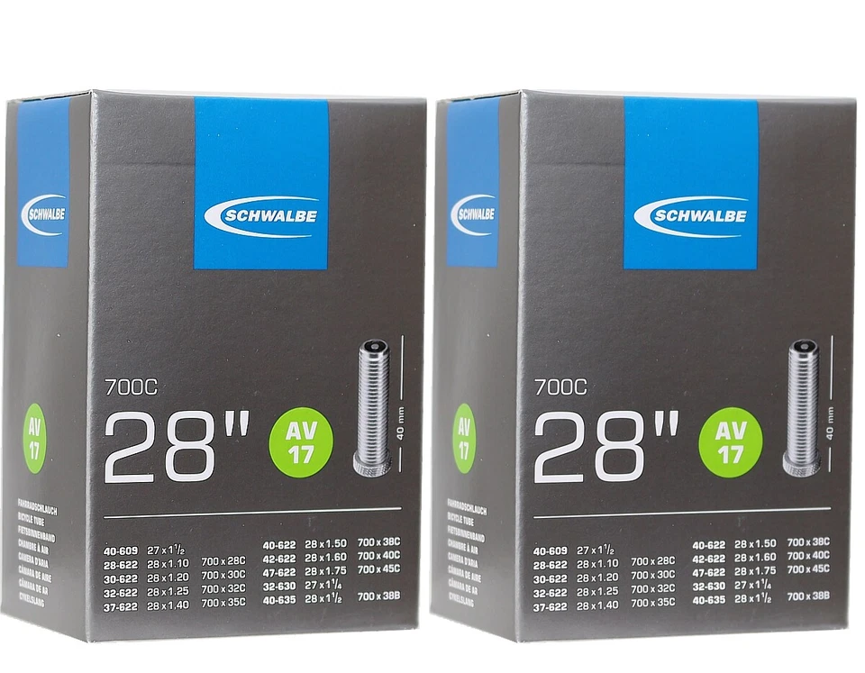 2 Stück Schwalbe AV17 Schlauch 28 Zoll Fahrradschlauch (28-622/47-622)Autoventil