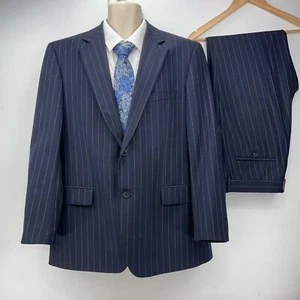 Hugo Boss Anzug 2 Teiler Wolle Marine Nadelstreifen Blazer Sakko 44R Hose 36R - Bild 1 von 24