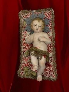 Bambino Gesù Bambinello Napoletano Culla Crib 18 Cm Argilla Occhi Vetro - Foto 1 di 12