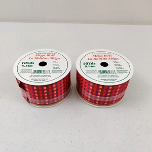 2 Mega Roll Wired Edge Ribbon 2.5” x 10 yards Red Blue Green And Gold - Picture 1 of 4