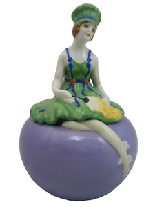 CAJA DE POLVO DE PORCELANA ART DECO FLAPPER NIÑA AÑOS 20 - Imagen 1 de 9