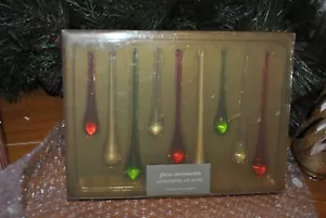 Nuovo Vintage Pier 1 Imports Natale 9 Vetro Ghiaccioli Ornamenti Rosso Verde Bianco Trasparente - Foto 1 di 5