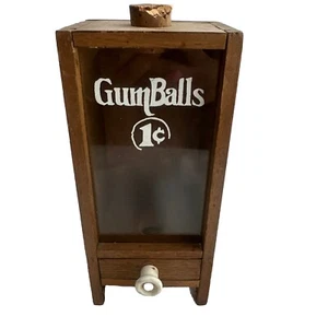 GumBall Wood Mini machine Vintage 1 Cent 1910 Gum Wooden Toy Desktop Decor 8” - Picture 1 of 16