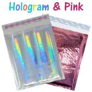 6x10 Rosa & Hologramm Metallic Luftpolster Versandtaschen Holografische Luft Versand Umschläge - Bild 1 von 38