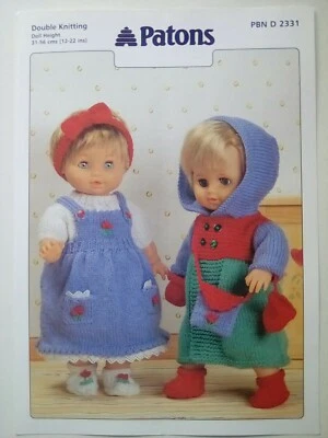 Patons Dolls Outfits -Sweater, Dress, Shoes, Coat, Bag- Knitting Pattern - Image 1 of 2