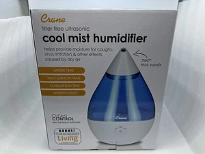 Crane Cool Mist Humidifier Filter Free Ultrasonic Half Gallon Tank 15 Hours NIB - Picture 1 of 5