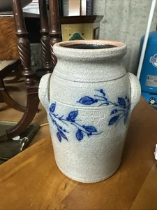 Vintage 1995 Salmon Falls Stoneware Crock Blueberry Cannister Incised W Flower - Picture 1 of 6
